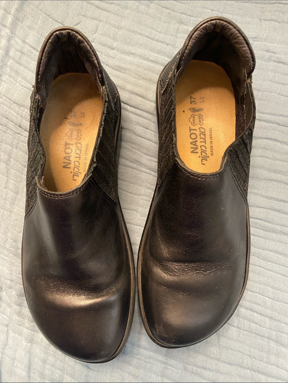 Naot Black Slip-On Leather Loafers 37 6.5